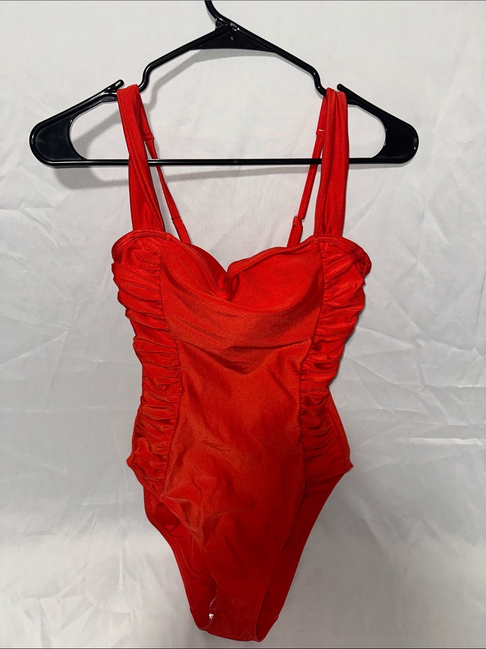 Shade & Shore Red Ruched One-Piece Swimsuit